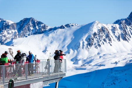 Grandvalira, Andorra - January 05 2017: People are resting in the ski resort of Andorra in the mountainsのeditorial素材