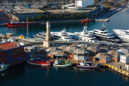 Barcelona, Spain - January 07 2017: Ships in the port of Barcelona, view from aboveのeditorial素材