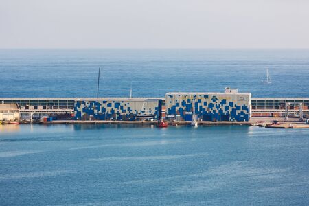 Barcelona, Spain - January 07 2017: Barcelona Nautic Center on the seashore, view from aboveのeditorial素材