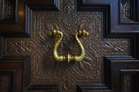 Barcelona, Spain - January 08 2017: The shaped handle on the door in a public section of city hall, that is opened for people visiting every Sundayのeditorial素材