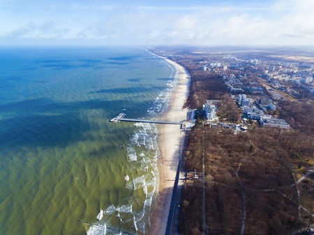 Seashore in a small resort town of Kolobrzeg in Poland, view from aboveの写真素材