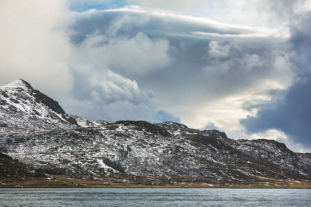 Heavy clouds over the Lofoten islands in winterの写真素材