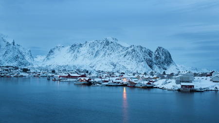 Reine fishing village in the Lofoten islands in winterの写真素材