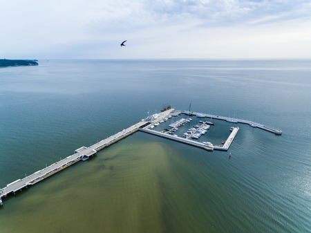 Aerial view of the long wooden pier of Sopot, Polandの写真素材