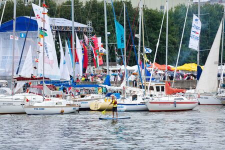Kaliningrad, Russia - July 8 2017: Moored yachts on the pier before the start of the Sailing regatta Cup Of Three Governorsのeditorial素材