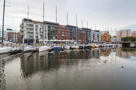 Gdansk, Poland - July 23 2017: Moored yachts on the pier before the start of the sailing European Championshipsのeditorial素材