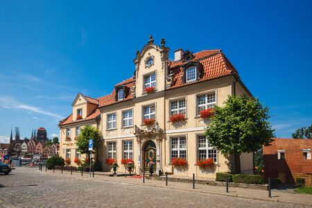 Gdansk, Poland - July 22 2017: Flower facade of the Hotel Podewils in old town of Gdansk
