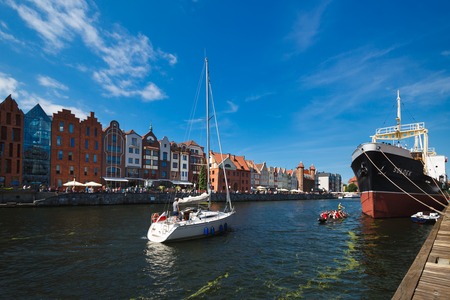 Gdansk, Poland - July 22 2017: People are resting by water transport in old town of Gdansk in summerのeditorial素材