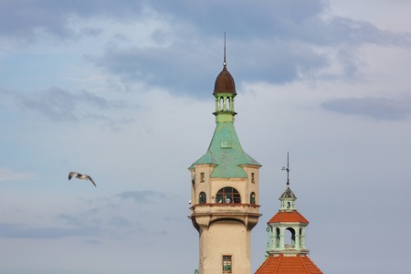Towers of Sopot against the backdrop of cloudsの写真素材