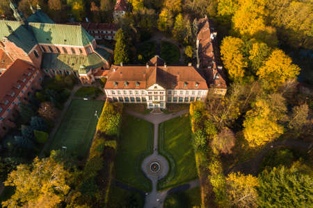 Aerial view of the Oliwa park in Sopot in autumnのeditorial素材