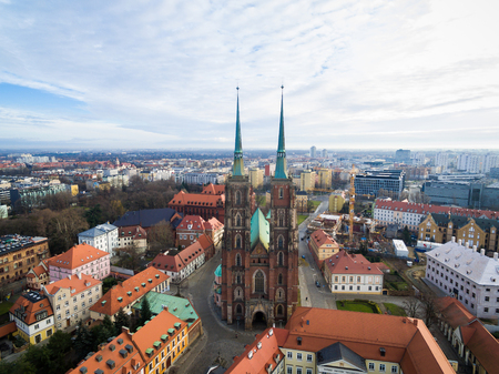 Aerial: Cathedral Island in Wroclaw, Poland
