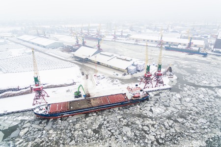 Aerial: The port of Kaliningrad in the cold winter