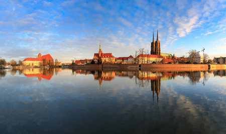 Cathedral Island in panoramic image in Wroclaw, Polandの写真素材