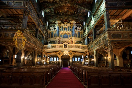Swidnica, Poland - January 05 2018: Picturesque interior of the Church of Peace, the Lutheran Church of Silesia was built from wood, loam and straw outside the city walls in 1648のeditorial素材