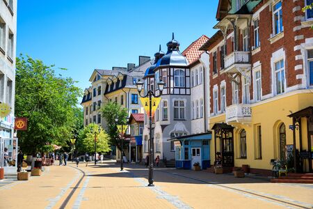 Zelenogradsk, Russia - June 30 2018: Some people are walking in pedestrian street of resort town, summer timeのeditorial素材