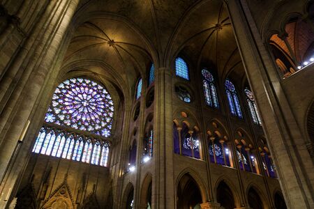 Paris, France - September 24 2018: The interior of the Notre-Dame de Paris church in Franceのeditorial素材
