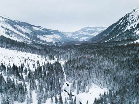 Aerial: Winter landscape in Tatras mountainsの写真素材