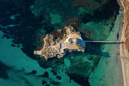 Aerial view of the island in the Camp de Mar beach. Mallorca, Spainの写真素材