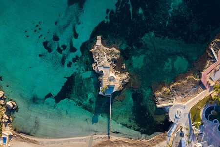Aerial view of the island in the Camp de Mar beach. Mallorca, Spainの写真素材