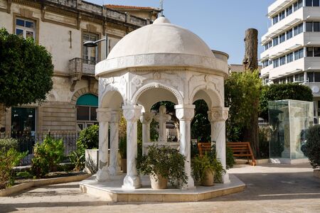 White stone pavilion in the courtyard Ayia Napa Cathedral in Limassol, Cyprusの写真素材