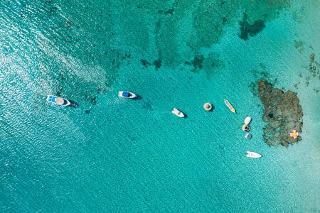 Recreational boats in the sea, aerial viewのeditorial素材