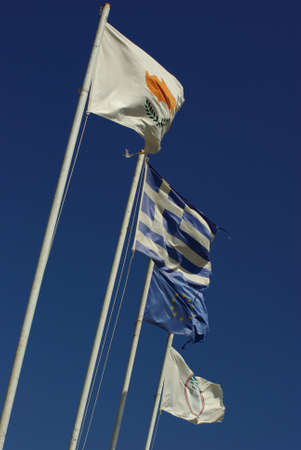 Flags of Cyprus, Greece and European Unionの写真素材