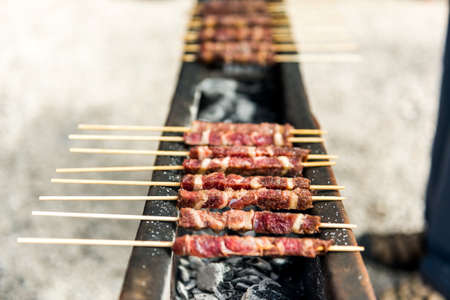 Arrosticini, grilled specialties in the Gran Sasso National Parkの写真素材