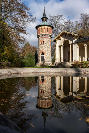 Orangery in the Sychrov castle park in autumn colorsの写真素材