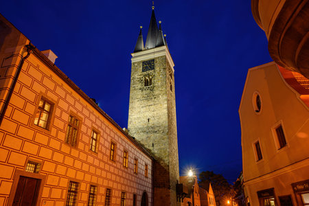 Tower of the Church of the Holy Spirit in Telc, Czech Republicの写真素材