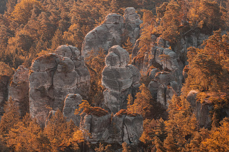 Aerial view of a sandstone rock city near Hruba Skala in Bohemian Paradise