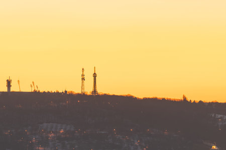 Petrin hill with lookout tower in Prague, Czech Republicの写真素材