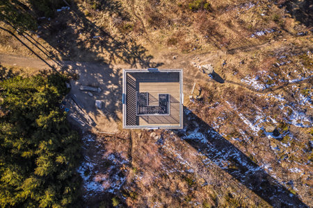 The wooden lookout tower at Cisarsky Kamen near Liberecの写真素材