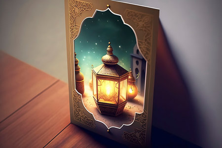 Ramadan Kareem greeting card with lantern. Ramadan Kareem backgroundの素材