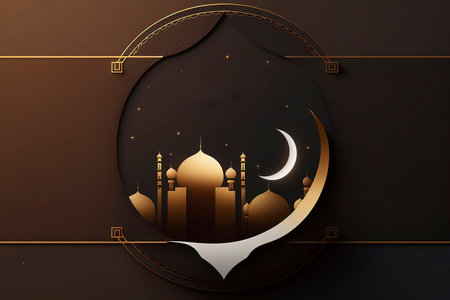 Ramadan Kareem background with mosque and crescent moon. Vector illustration.の素材