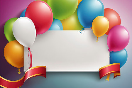 Birthday background with balloons, ribbons and paper. Vector illustration.の素材