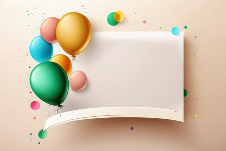 Illustration of a paper banner with balloons and confetti. Eps 10 vector file.の素材