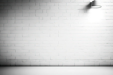White brick wall and floor lamp. 3d render illustration mock upの素材