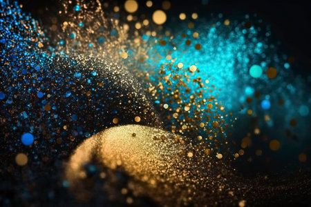glitter vintage lights background. gold and blue. de-focusedの素材