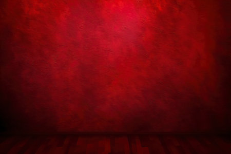 grunge room with red wall and wooden floor, abstract backgroundの素材