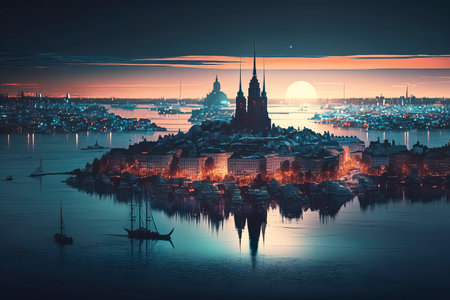 Panoramic view of old city of Riga, Latvia.の素材