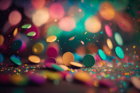 Colorful confetti on bokeh background with copyspaceの素材