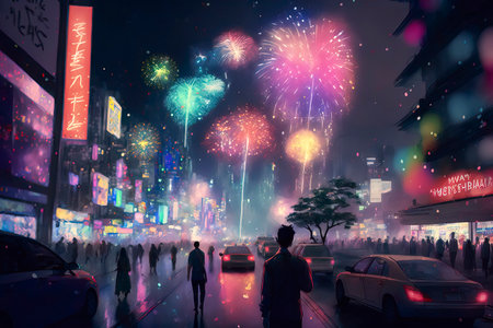 New Year's Eve Fireworks Display in Ximending, Chinaの素材