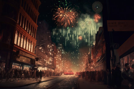 Fireworks over Oxford Street in London, England.の素材