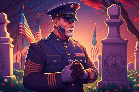 Soldier in the cemetery. Concept of war and military operations.の素材