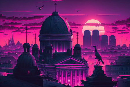 Silhouette of St. Isaac's Cathedral at sunset, St. Petersburg, Russiaの素材
