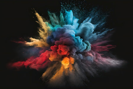 Explosion of colored powder, isolated on black background. Abstract colored backgroundの素材