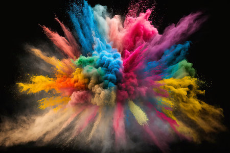 Explosion of colored powder, isolated on black background. Abstract colored backgroundの素材