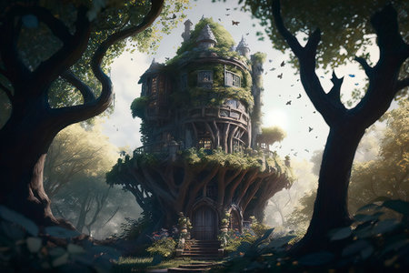 3D rendering of fantasy castle in the forest. Fantasy world.の素材