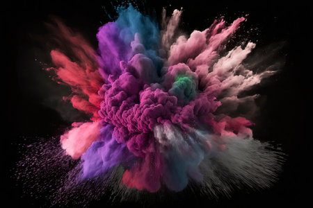 Explosion of colored powder isolated on black background. Abstract colored backgroundの素材