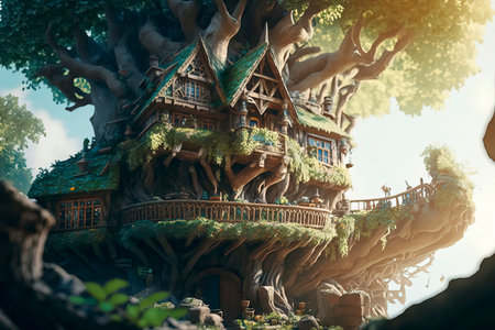 Huge tree in the park. The concept of fantasy and fairy tales.の素材